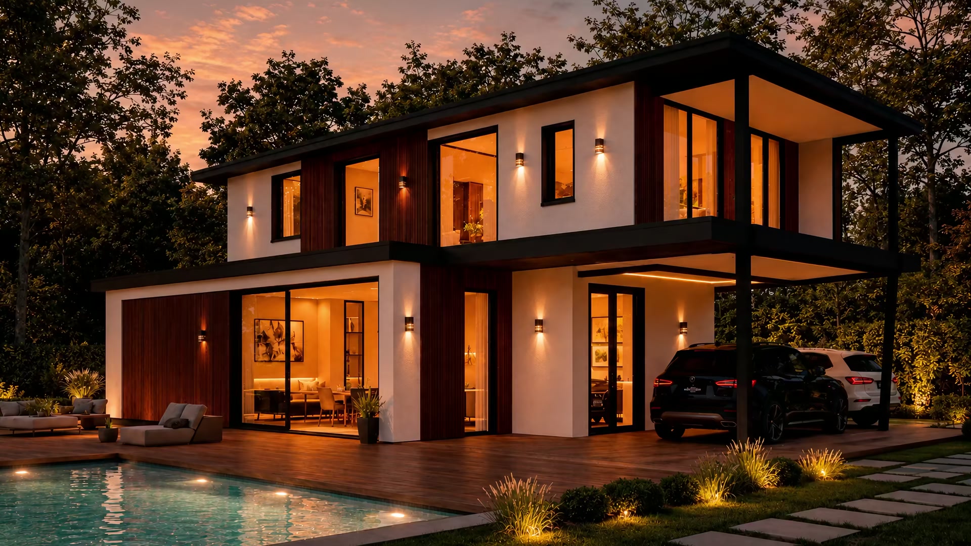 House lit at dusk — illustrative image